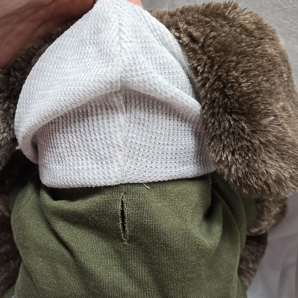 Doggy, Hooded Sweatshirt, Pup Crew, Front Pocket, Olive Green, Knit, Stretch